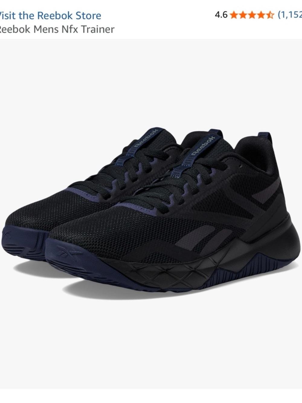 Men’s Reebok NFX Trainer Black Sneakers with Dark Purple/Navy Accents